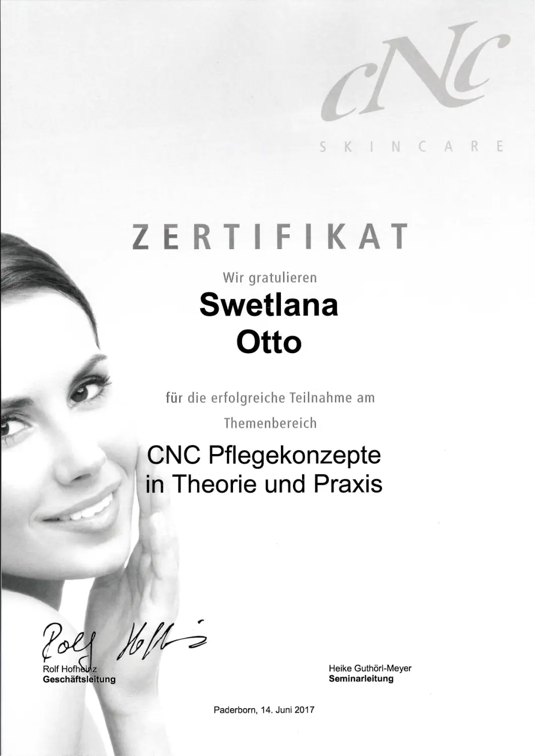 Beauty-Residenz Paderborn CNC Zertifikat